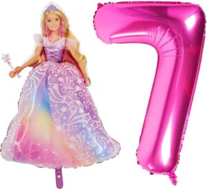 Ballons Barbie style Sept : 1 personnage de 106,7 cm et 1 numéro de 101,6 cm