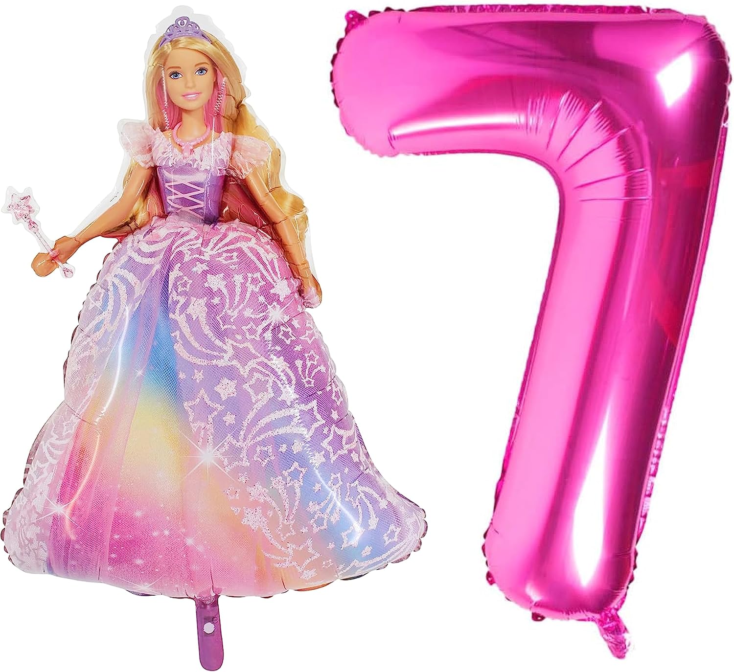 Ballons Barbie style Sept : 1 personnage de 106,7 cm et 1 numéro de 101,6 cm