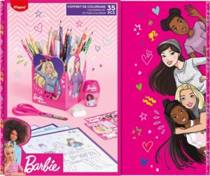 Coffret Barbie de coloriage avec crayons, feutres et ciseaux 13 cm