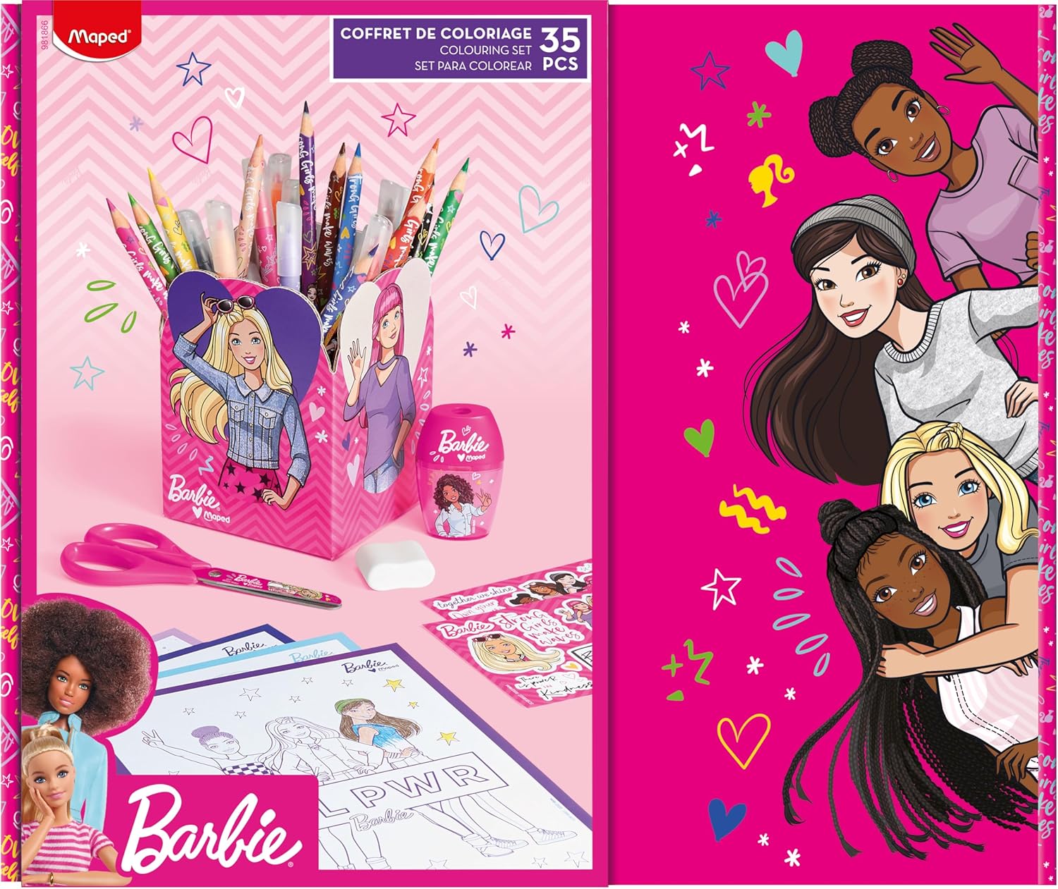 Coffret Barbie de coloriage avec crayons, feutres et ciseaux 13 cm