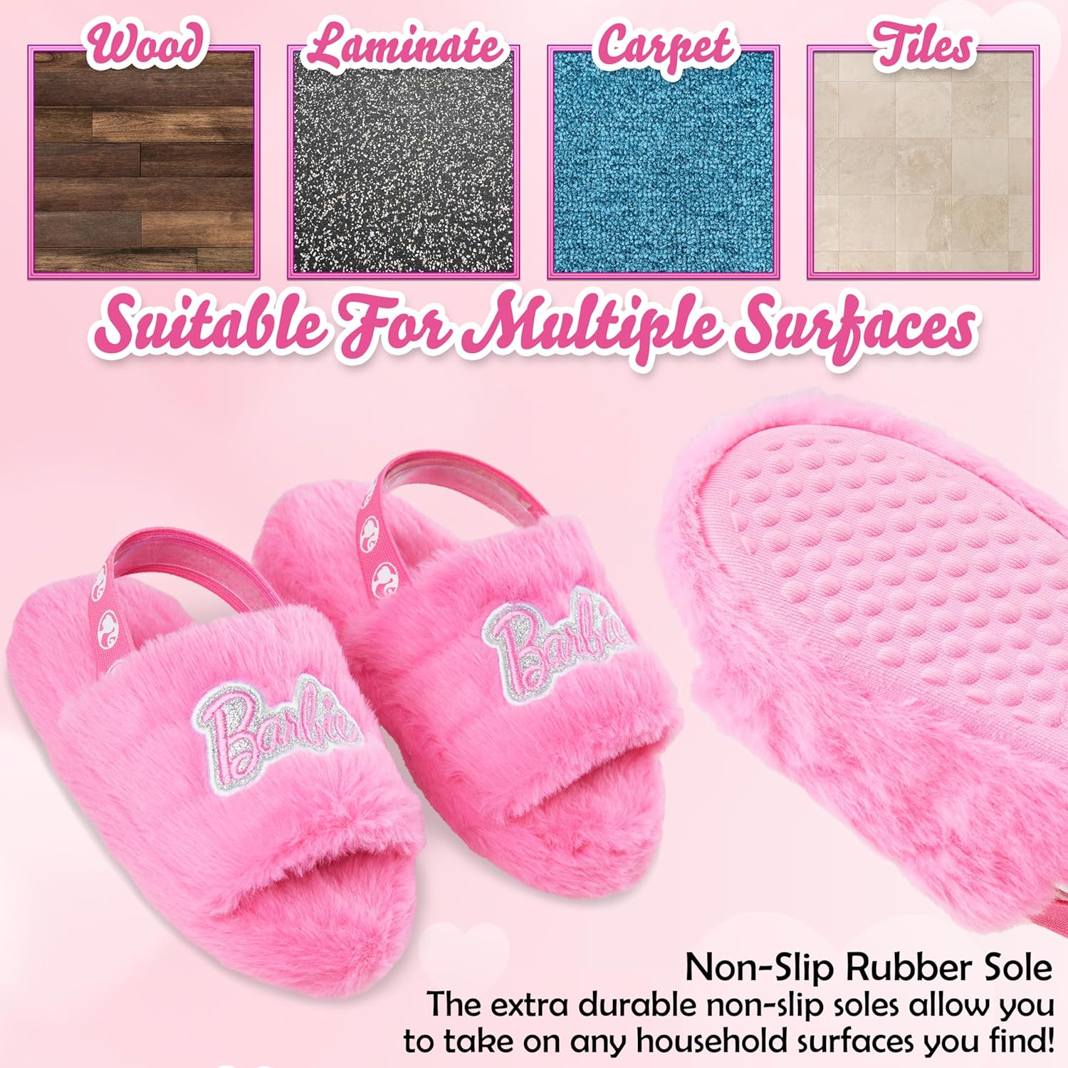Mules Barbie pelucheuses avec sangle élastique pour fille – Image 4