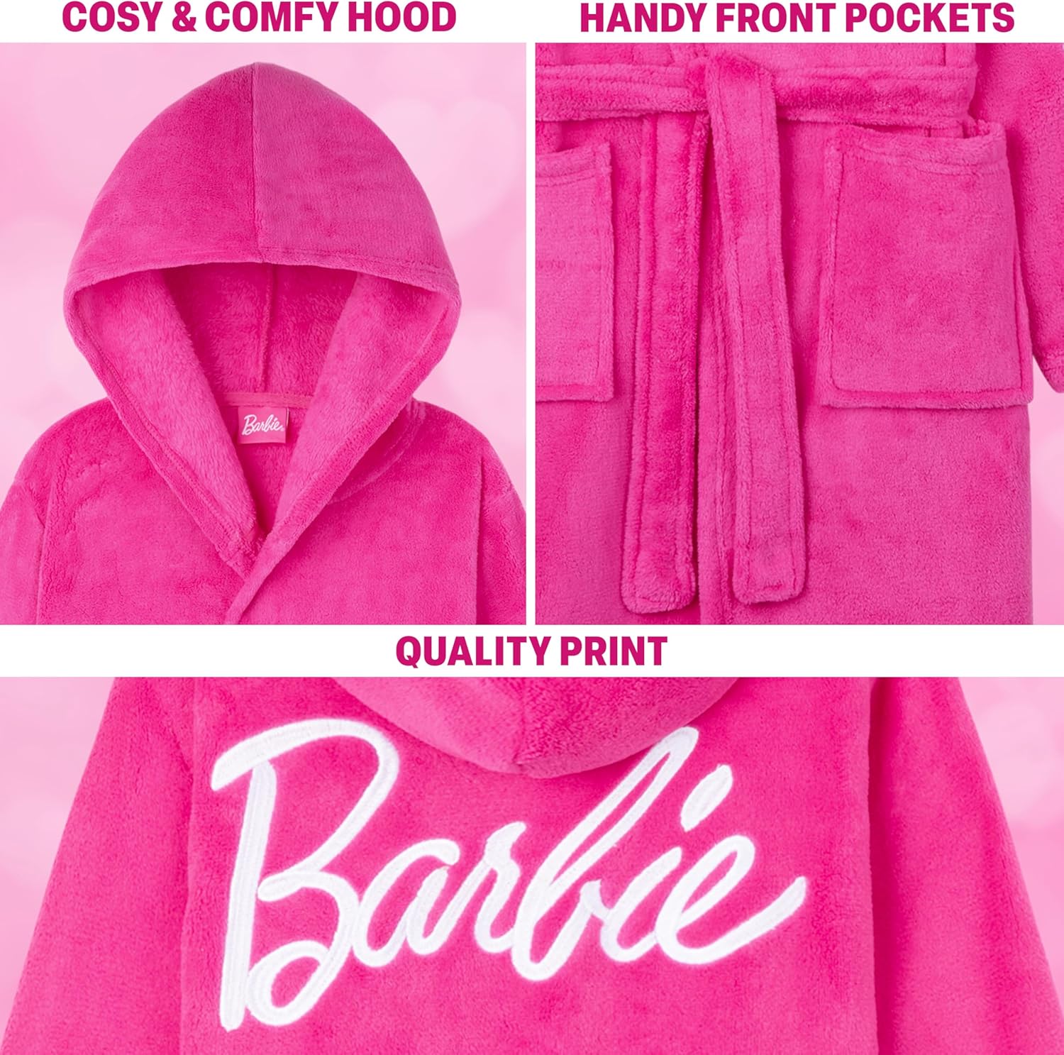 Peignoir polaire Barbie à capuche avec ceinture pour fille et ado – Image 3