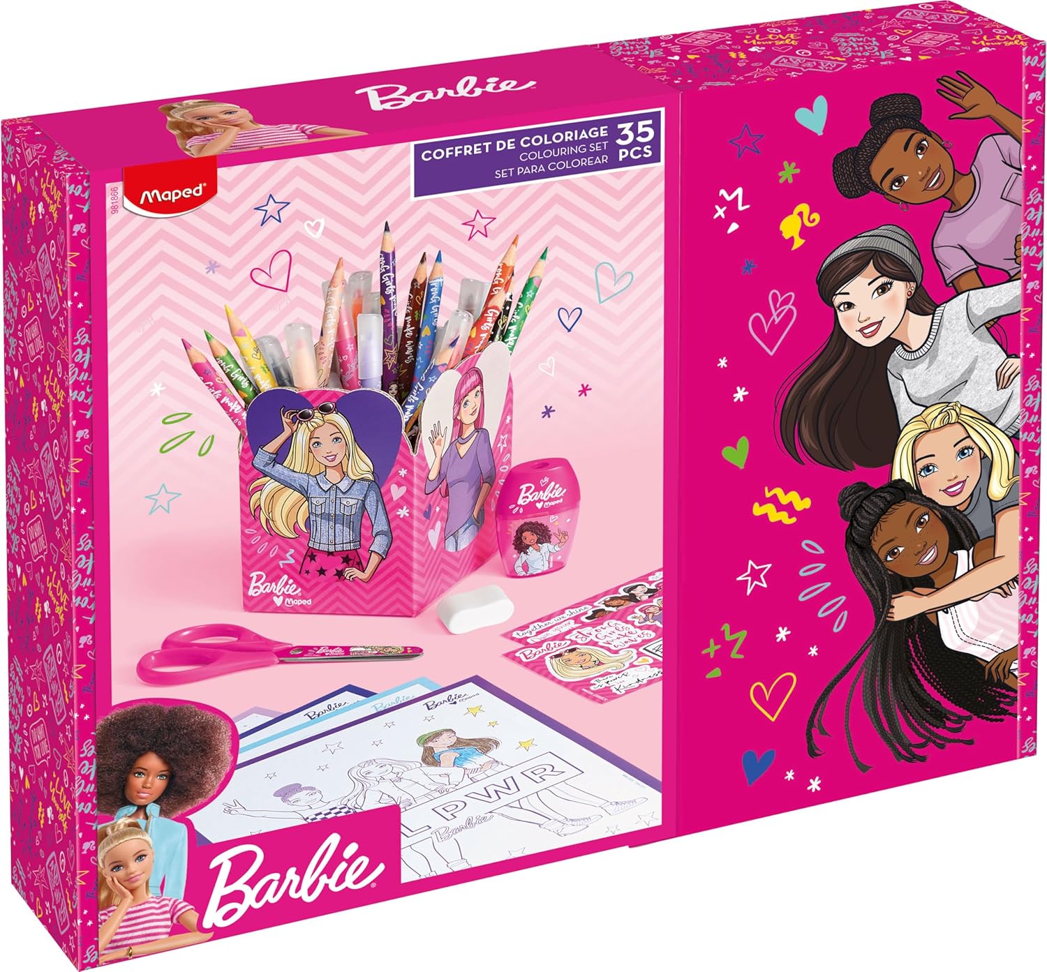 Coffret Barbie de coloriage avec crayons, feutres et ciseaux 13 cm – Image 2