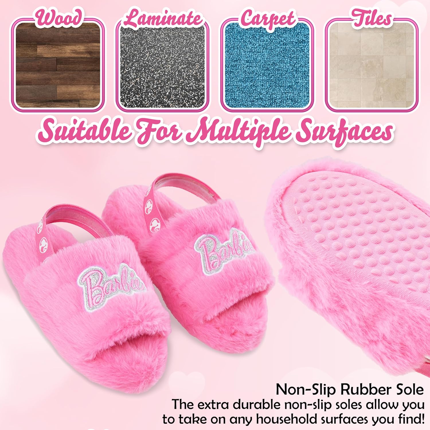 Chaussons mules Barbie femme en peluche et fausse fourrure – Image 4
