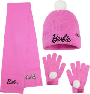 Ensemble d'hiver Barbie fille avec bonnet, écharpe et gants