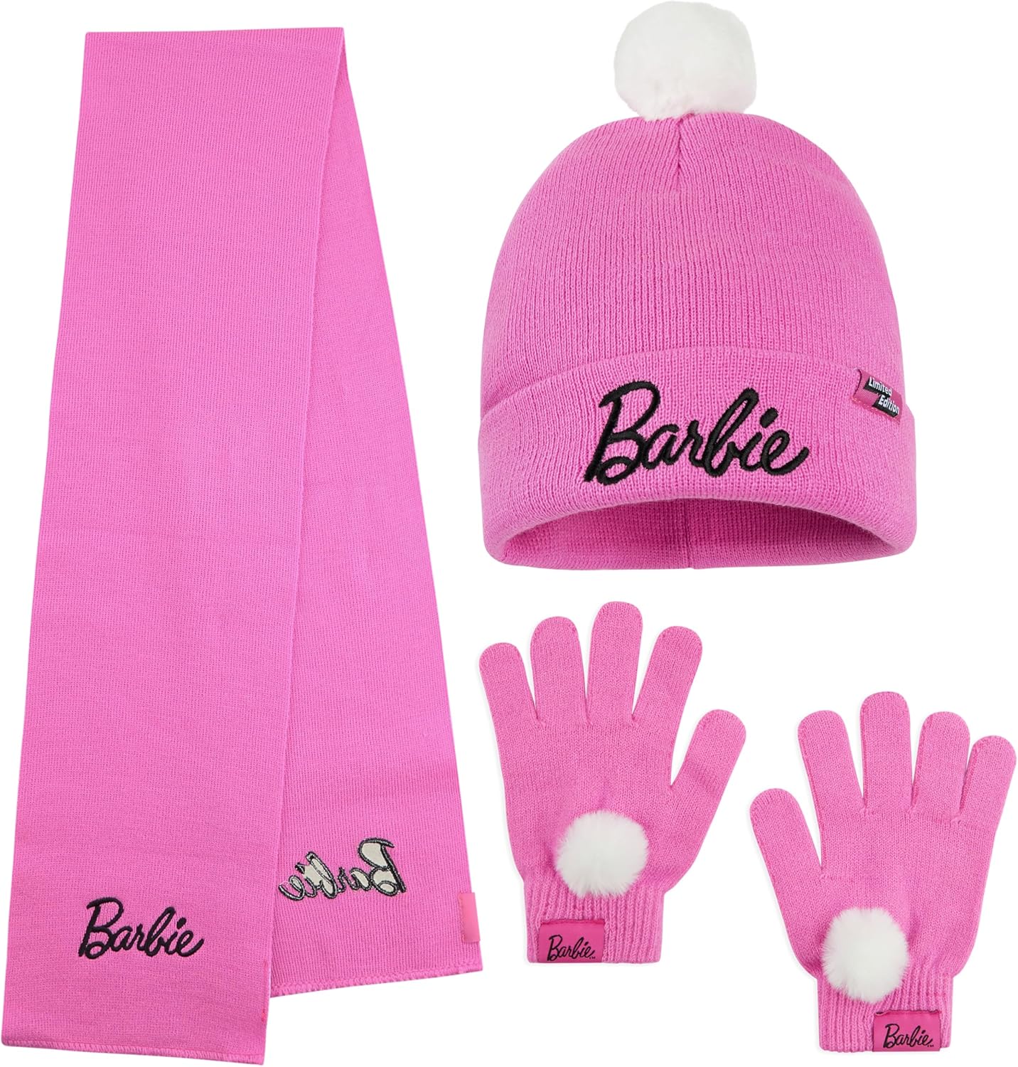 Ensemble d'hiver Barbie fille avec bonnet, écharpe et gants