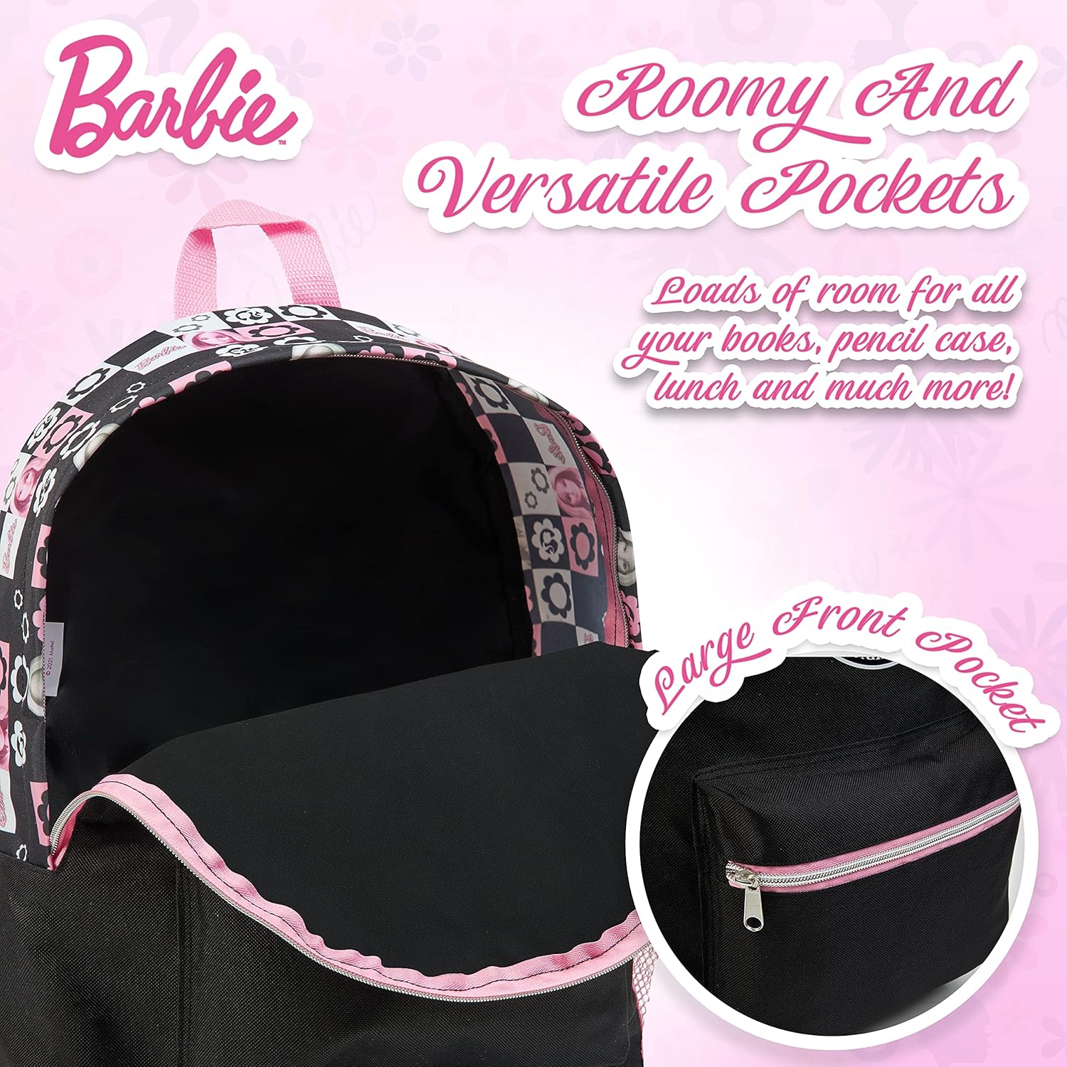 Sac à dos scolaire Barbie noir/rose pour fille – Image 3