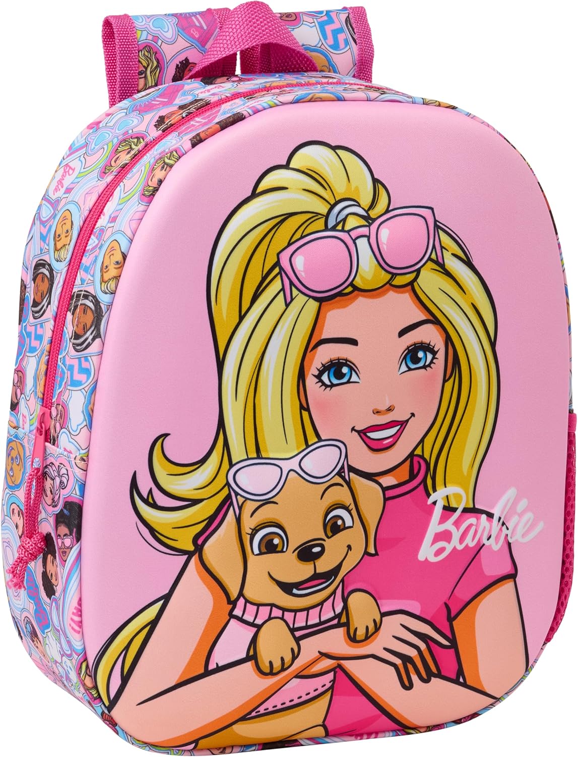 Sac à dos d'école Barbie 3D rose adaptable au chariot