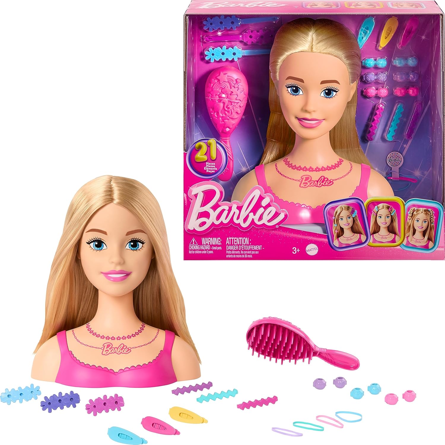 Barbie tête de coiffure cheveux blonds avec 20 accessoires HMD88