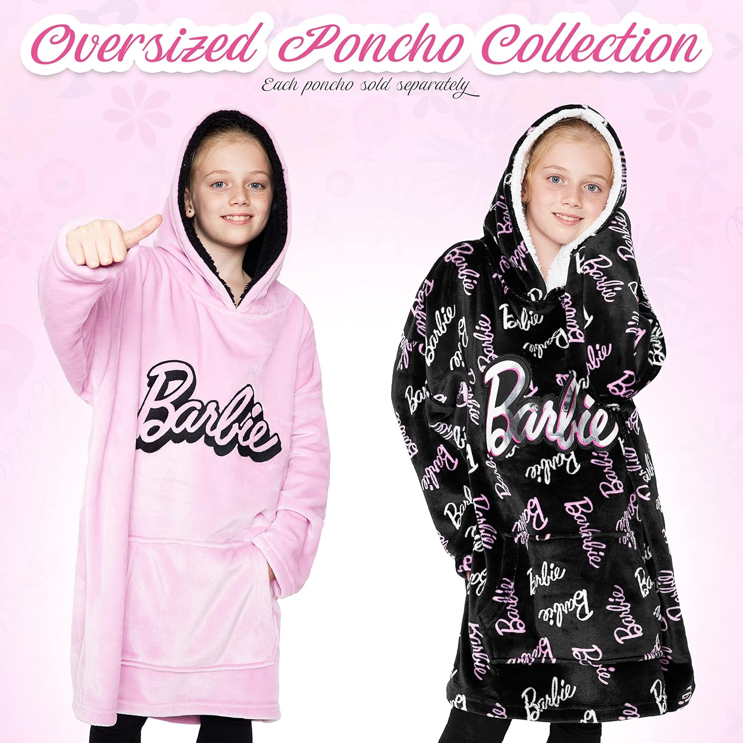 Barbie sweat plaid rose à capuche oversize en polaire pour fille – Image 6