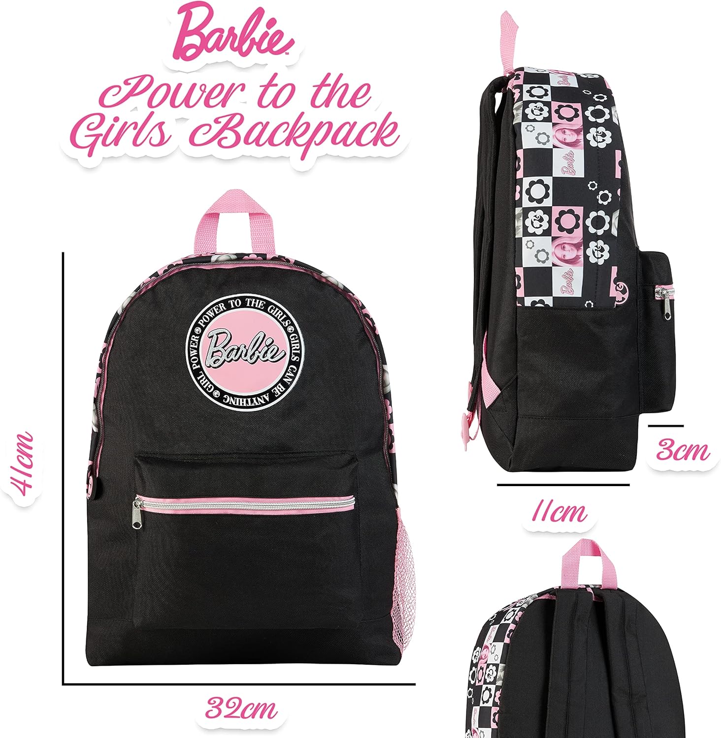 Sac à dos scolaire Barbie noir/rose pour fille – Image 7