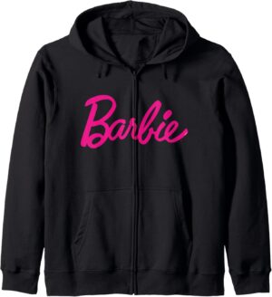 Sweat à capuche Barbie pour femme, logo et col tissé