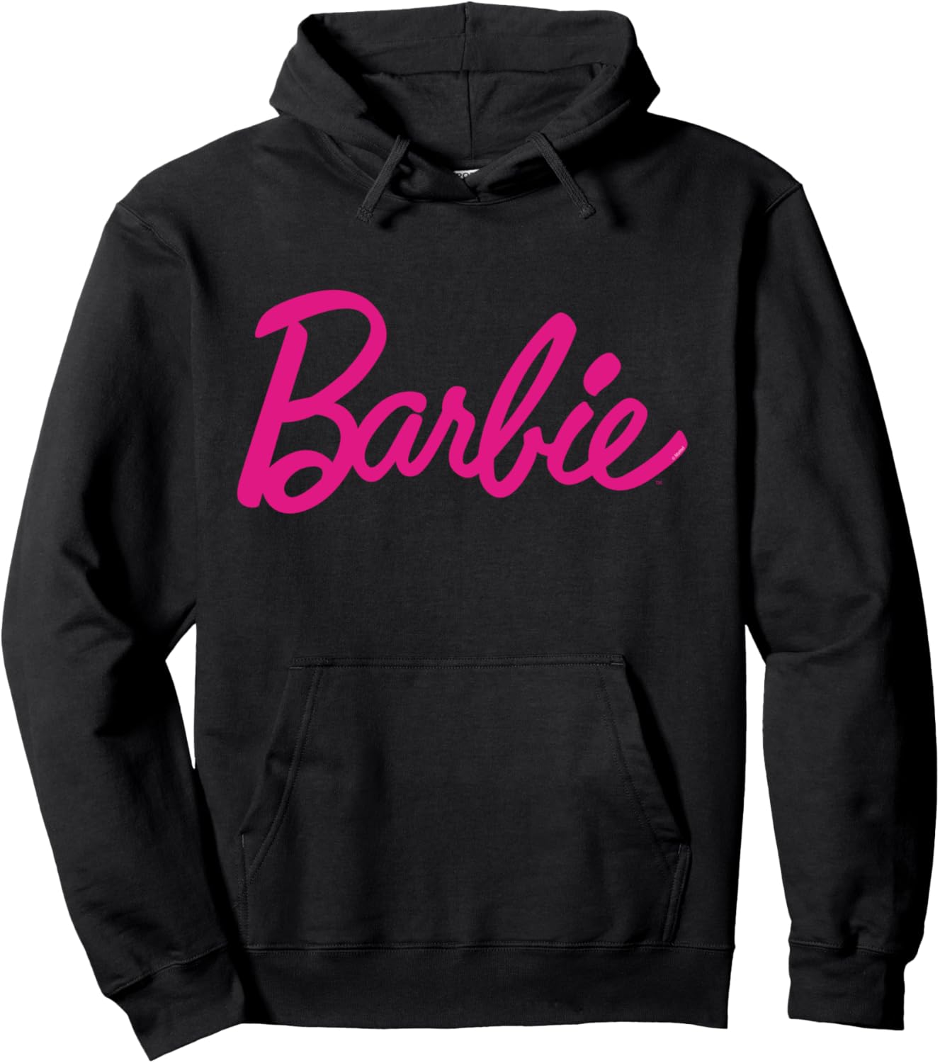 Sweat à capuche Barbie logo rose, col tissé