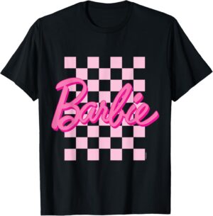T-shirt Barbie fond damier avec logo, version Femme ou Homme