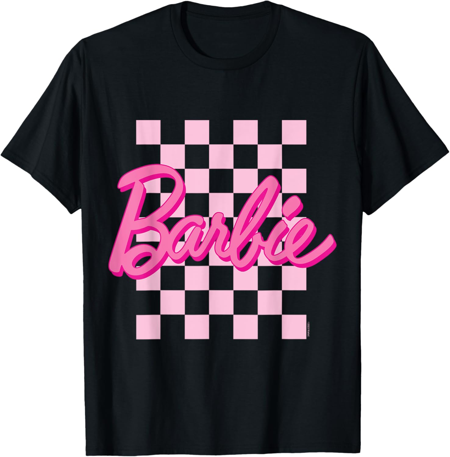 T-shirt Barbie fond damier avec logo, version Femme ou Homme